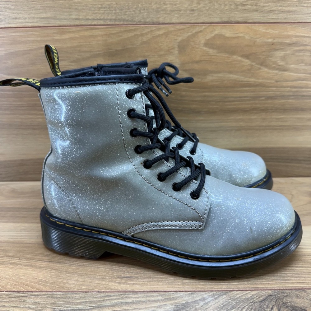 Dr Martens Combat Boots Youth Size 4 Silver Glitter Ankle Boot‎ EU 36